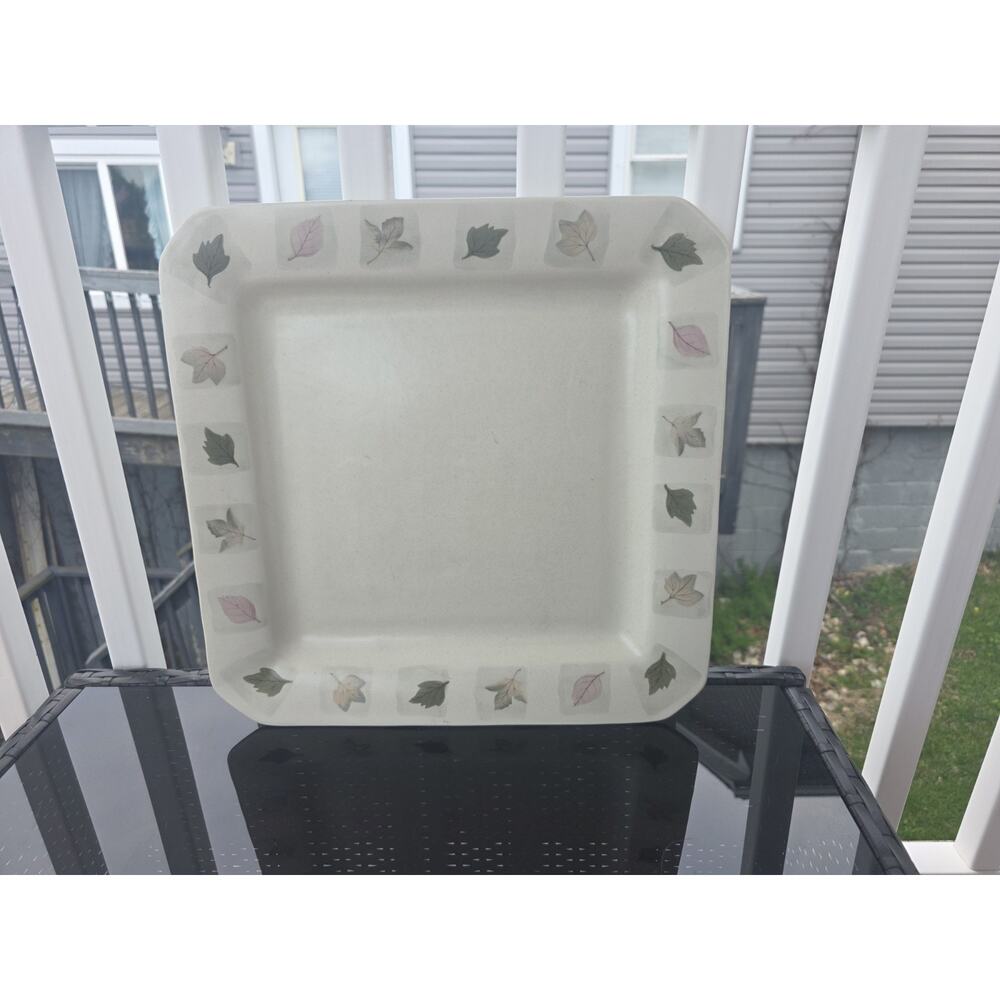 Mikasa KT407 15 in Square Ceramic Platter Leaf Border Pattern Glossy